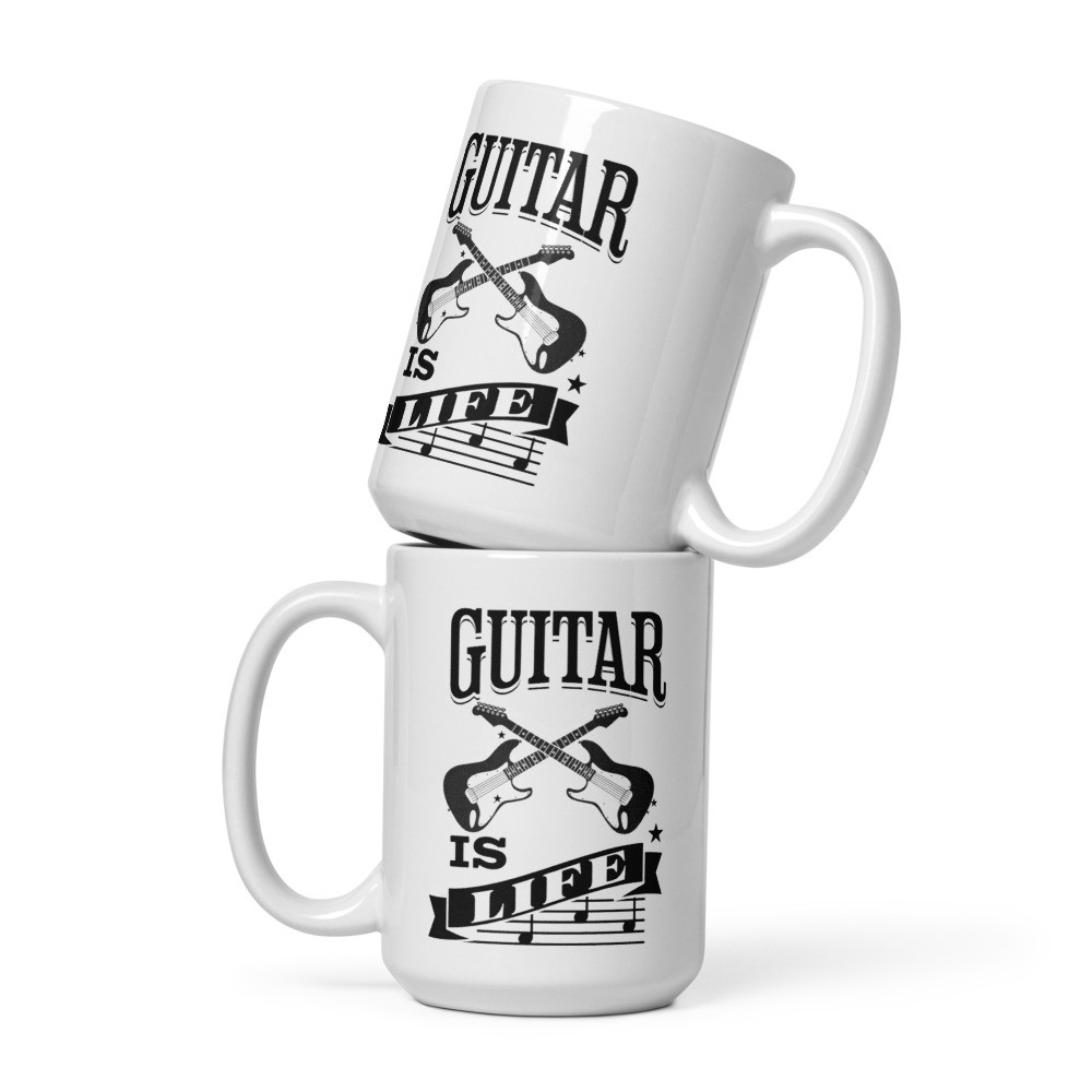 Guitar is Life White glossy mug