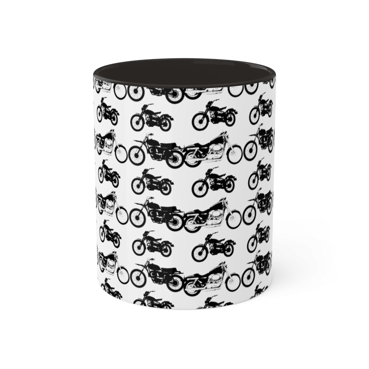 Classic Motorcycle Pattern Black Centre Mug, 11oz
