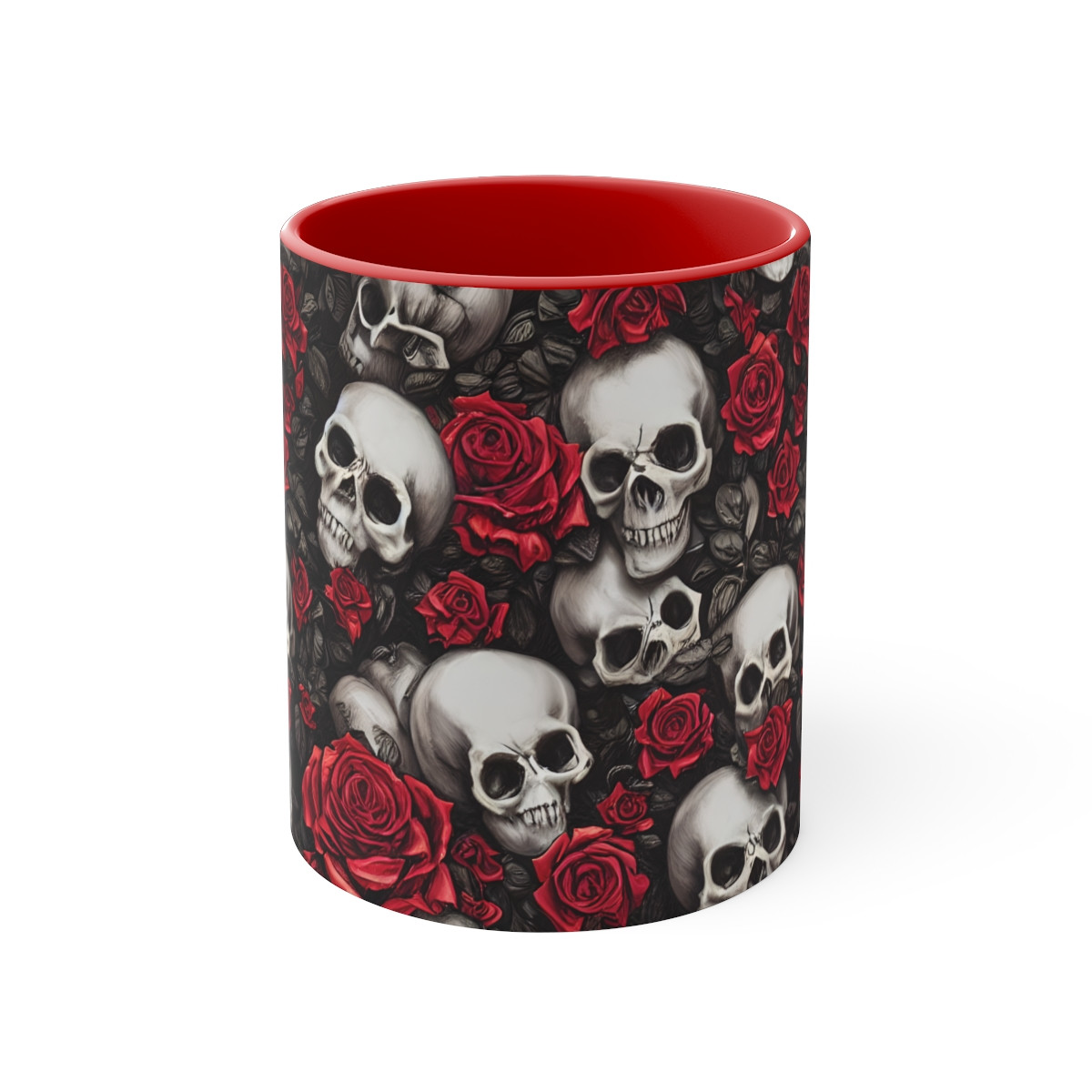 Skulls & Roses Black Centre  Coffee Mug, 11oz