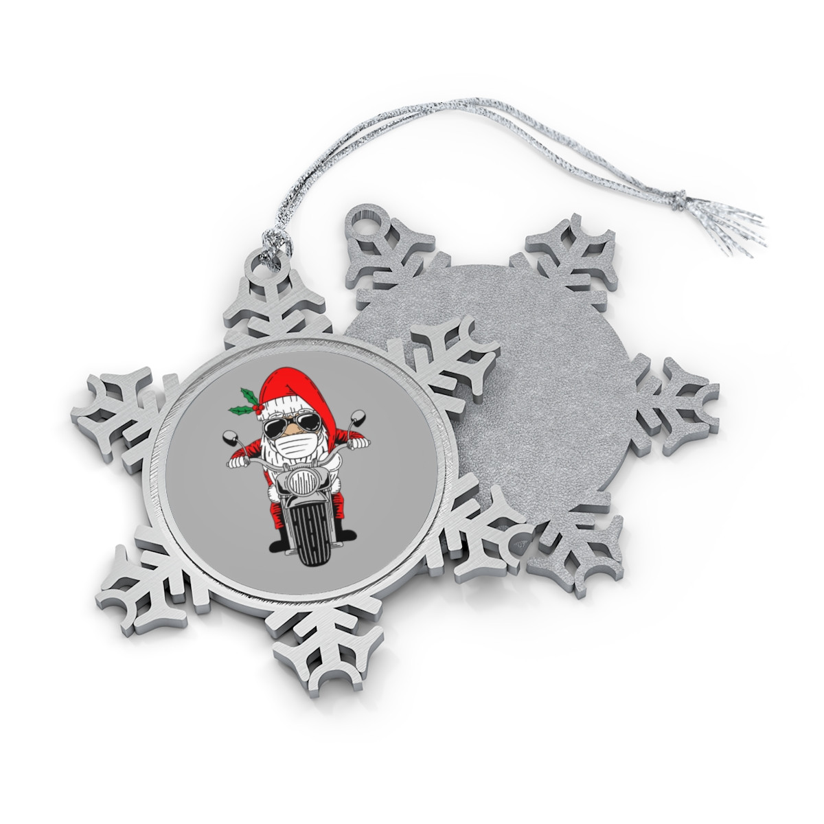 Biker Santa Pewter Snowflake Ornament