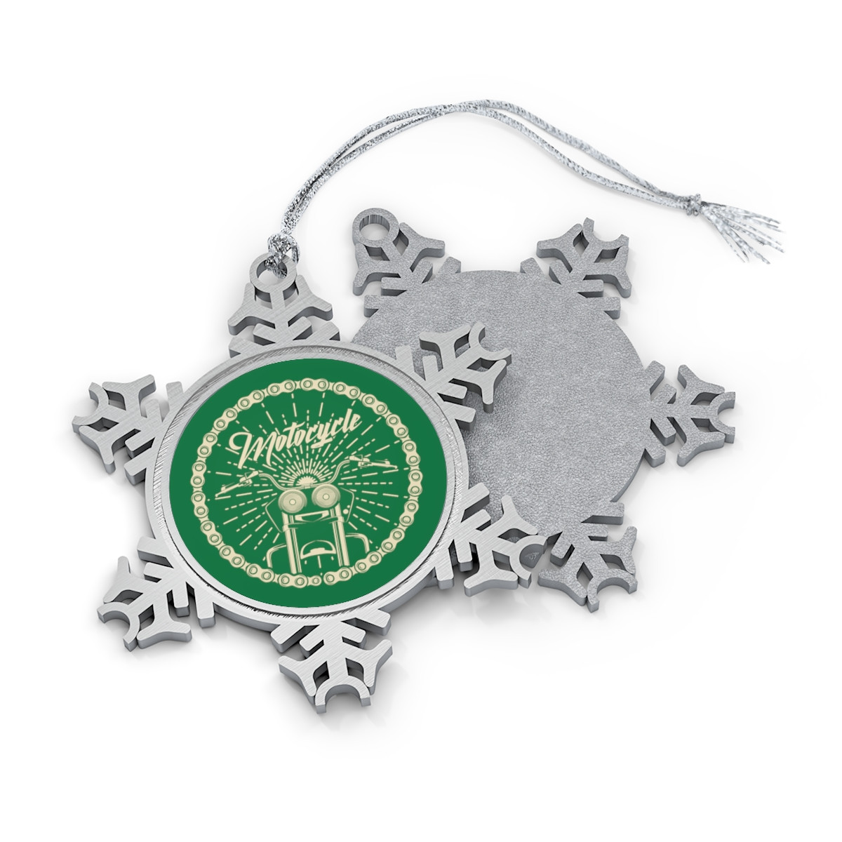 Motorcycle Pewter Snowflake Ornament