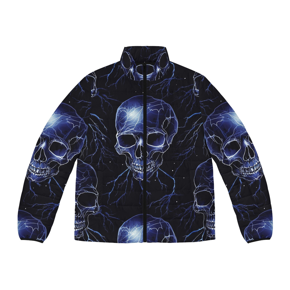 Neon Blue Skulls Puffer Jacket, Men Puffer, Woman Puffer, Unisex Puffer, Winter Jacket, Streetwear Puffer
